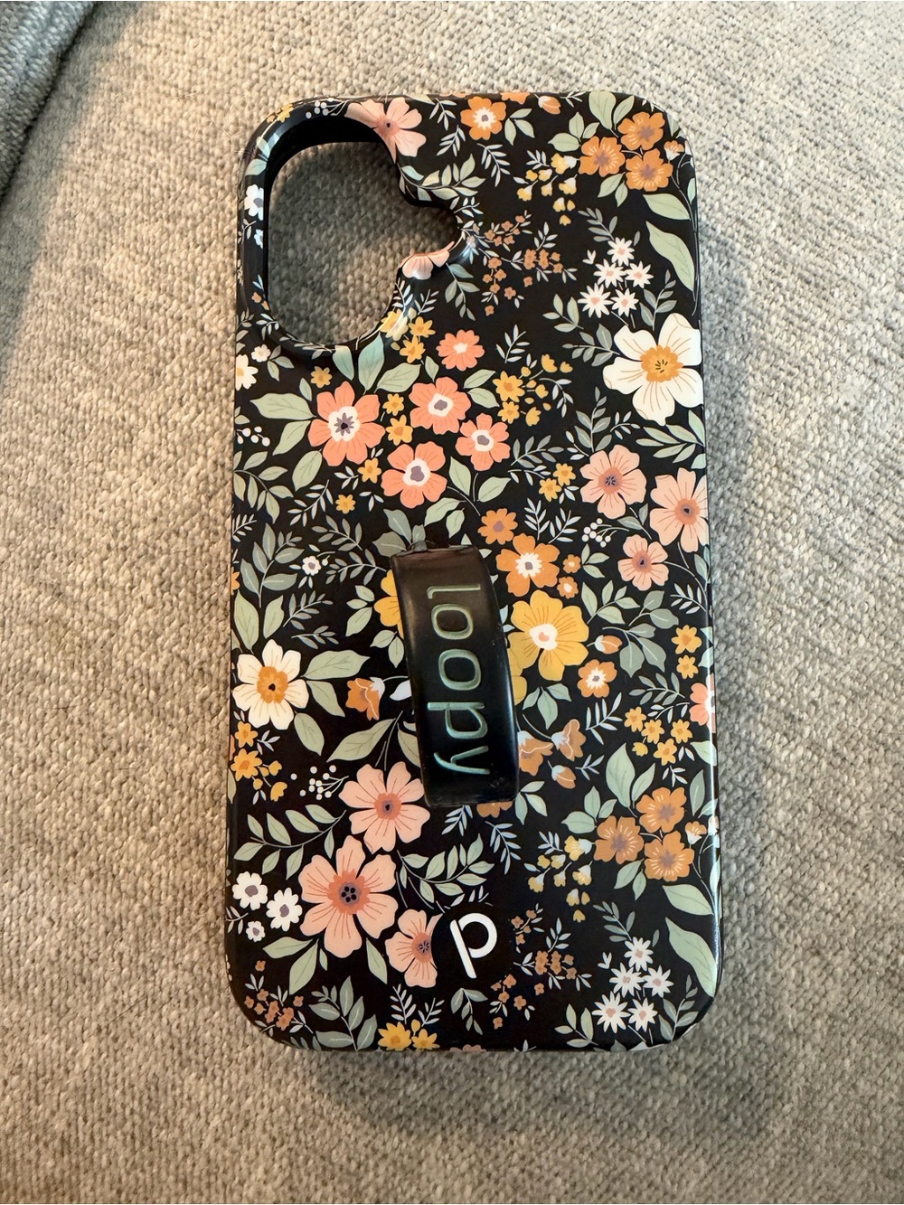 iPhone 16 Loopy Case Black Floral Phone Case with Peach, Yellow & White Accents